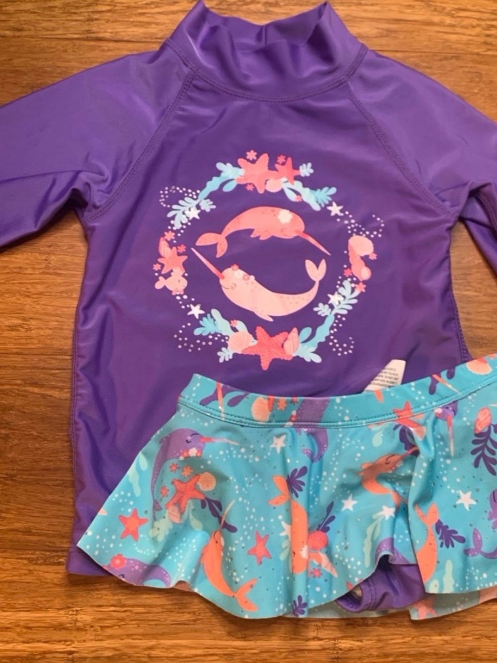 UV Skinz Girls Purple Rash Guard Swim Set with Narwhal Print